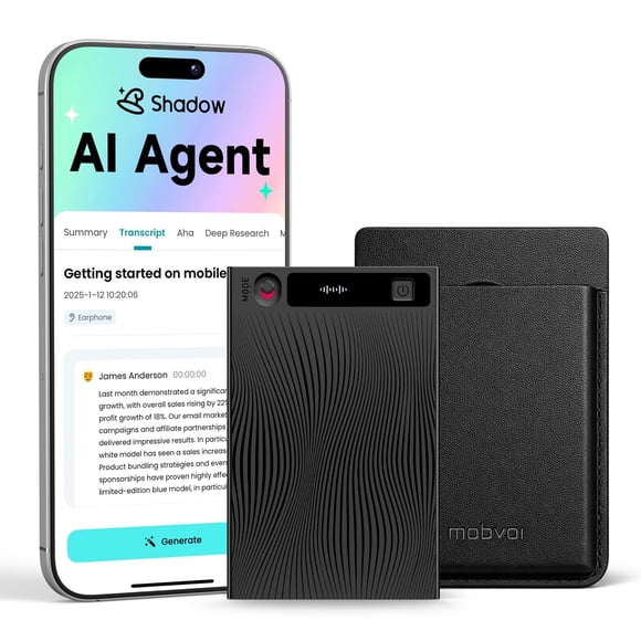 Grabadora de voz AI Mobvoi TicNote con transcripción AI de 64 GB