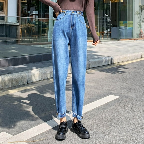 Xuniizn Straight Leg Jeans for Women, Plus Size Slim High Waisted Thick Warm Mom Jeans, Soft Cozy Classic Versatile Casual Denim Pants, S-3XL