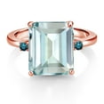 thumbnail image 2 of Gem Stone King 18K Rose Gold Plated Silver 12X10MM Sky Blue Simulated Aquamarine and 2MM Blue Diamond 3 Stone Engagement Ring for Women | 5.48 Cttw | Gemstone March Birthstone | Size 9, 2 of 3