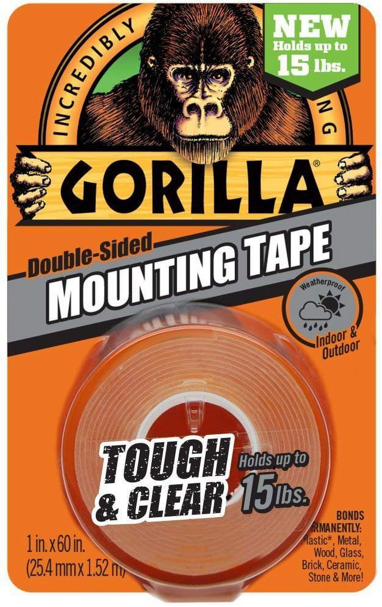  Gorilla Tough & Clear, Double Sided Mounting Tape,  Weatherproof, 1 x 60, Clear, (Pack of 1) : Office Products