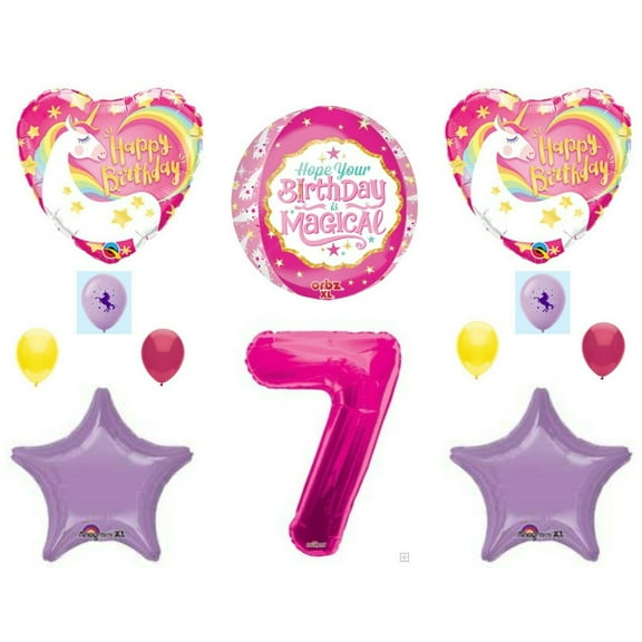 Magical 7th Unicorn Happy Birthday Party Balloons Decoration Pink Purple Girl