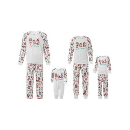 

AMILIEe Christmas Parent-Children Pajamas Long-Sleeve Cartoon Splicing Tops + Elastic Waist Pants Suit/Jumpsuit for Father/Mother/ Kids