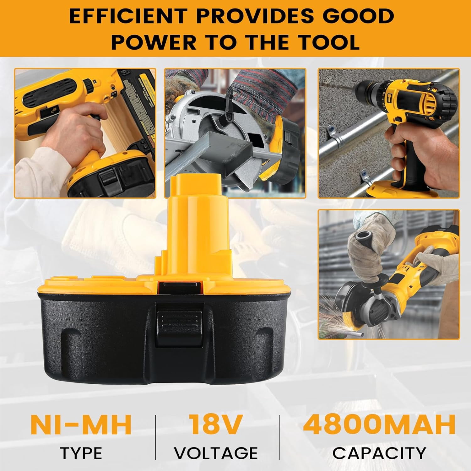 4.5Ah DC9096 Replacement for Dewalt 18 Volts NI-MH Battery DC9098 DC9096 DC9091 DE9057 DW9116 with DC9310 Fast Charger Replacement for DEWALT 7.2V-18V Battery Charger