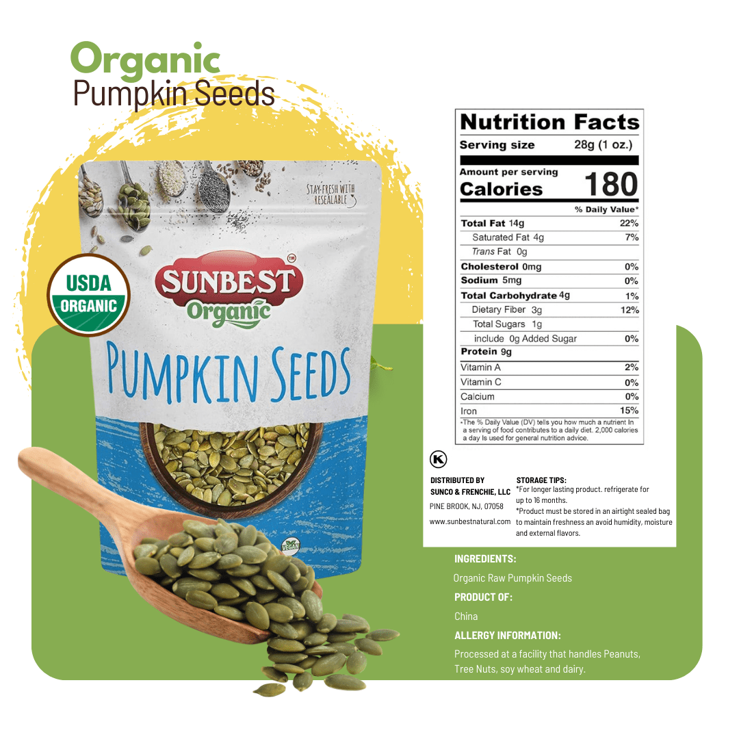 Organic Raw Pumpkin Seeds – 2 Pack (16oz ea) by Sunbest Organic – USDA Organic Seeds