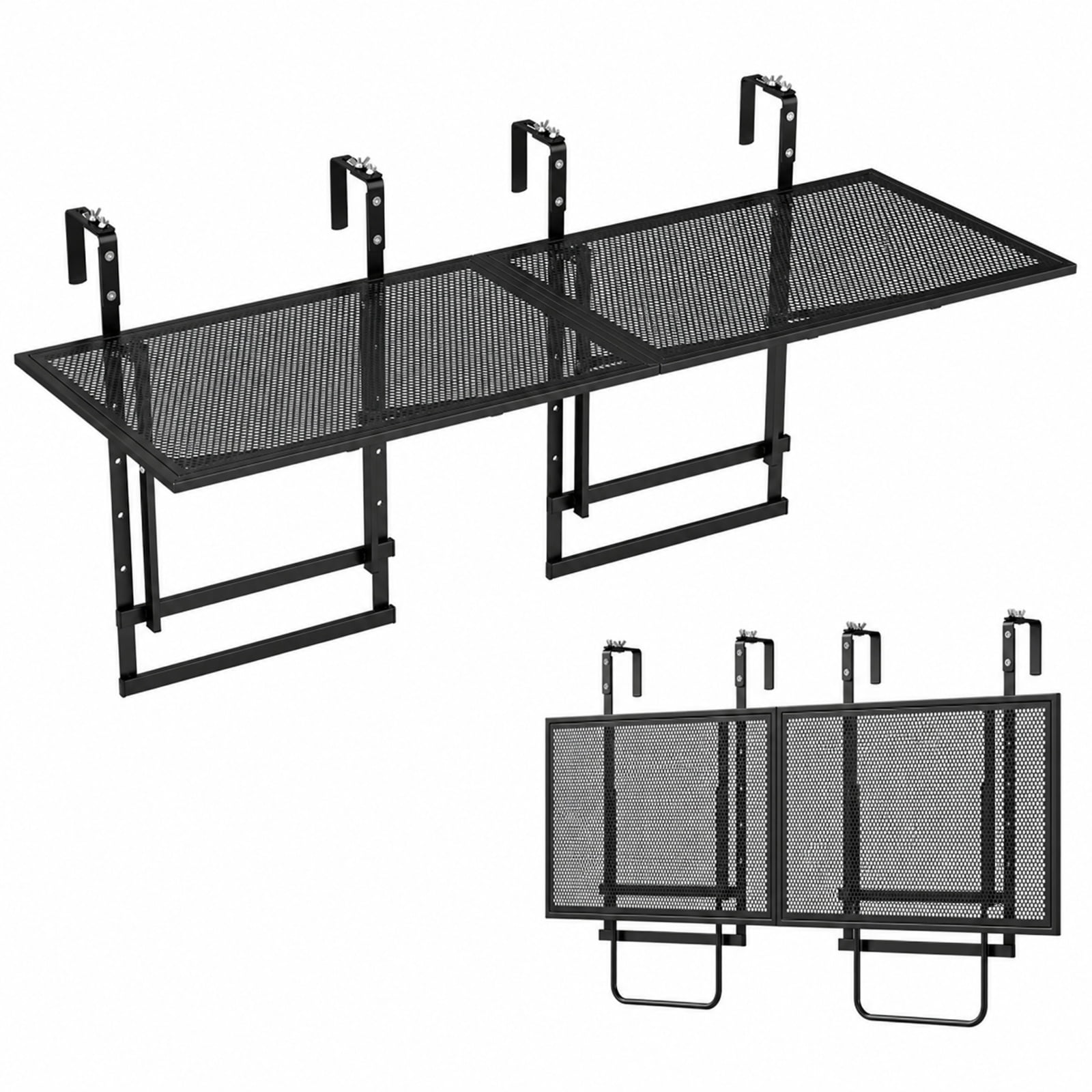 Biotree 48" Balcony Railing Table Set of 2 with 5-Level Adjustable Height for Patio Deck, Black