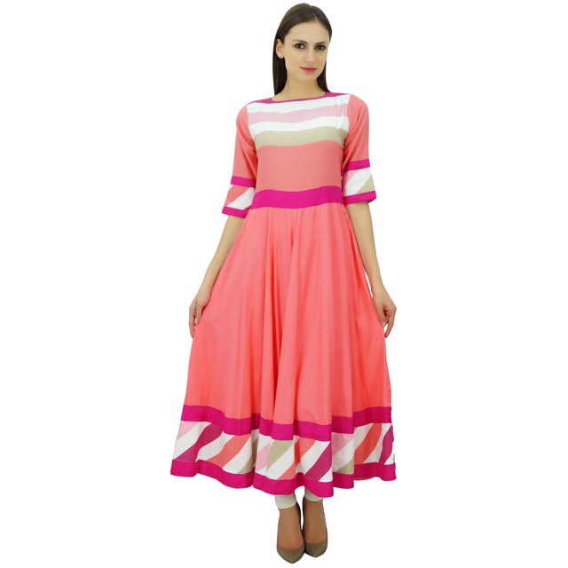 Bimba Kurti Longue Évasée en Rayonne pour Femmes Pêche Indienne Robe Maxi Kurta Décontractée Chic Vêtements Personnalisés