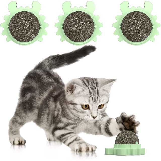Bolas de hierba gatera CHAO paquete de 3 productos comestibles juguetes interactivos giratorios Para gatos