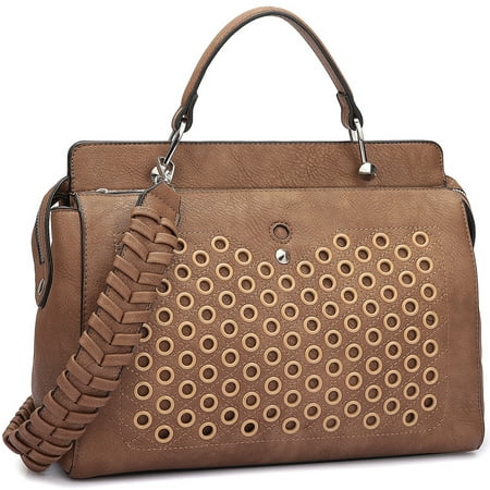 dasein faux leather handbag with designer holes and designer shoulder straps for handbags