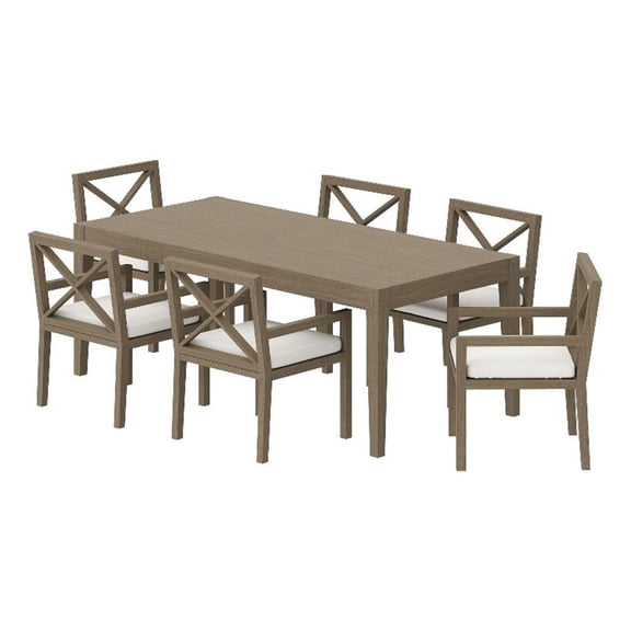 Maklaine 7-Piece Outdoor Patio Teak Wood Dining Set in Weathered Gray