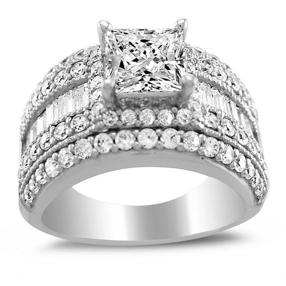 Dimaya Fine Jewelry Bague de Fiançailles en Or Blanc 14K 2 1/2ct TGW Princesse-Coupe Zircon Cubique