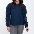 thumbnail image 4 of Elsie & Zoey Beckett Deep Blue Ruffle Long Sleeve Crew Neck Blouse for Women, 4 of 8