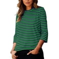 thumbnail image 2 of OGLCCG 3/4 Length Sleeve Womens Tops Striped Printed Round Neck Cute Tunic Tops Loose Fit Basic Pullover Tees Blouses for Spring Summer,XXL,Green 1, 2 of 4