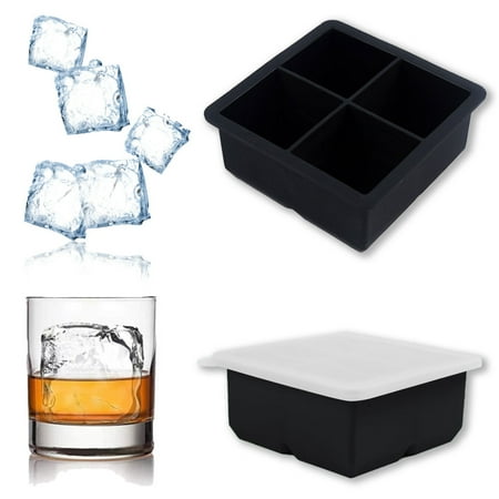 

Square Ice Cube Stencil Large Ice Cube Cocktails Trays Ice Cube Moulds with Lid for Whiskey 4-grid or 6-grid