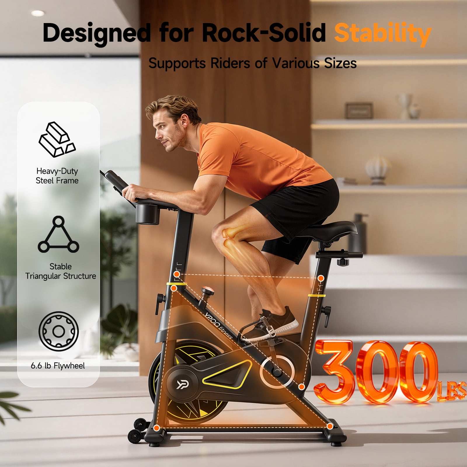 YPOO Professional Exercise Bike for Home Gym, Stationary Bike with 300lbs Weight Capacity, Free APP, Adjustable Resistance for Cardio Workout