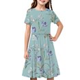 thumbnail image 2 of MKOSPLRT Robe Patineuse Tournoyante pour Fille 4-14 Ans à Manches Courtes Col Ras du Cou Boho Robe Trapèze Décontractée à Imprimé Floral Robes Plissées, 2 of 8