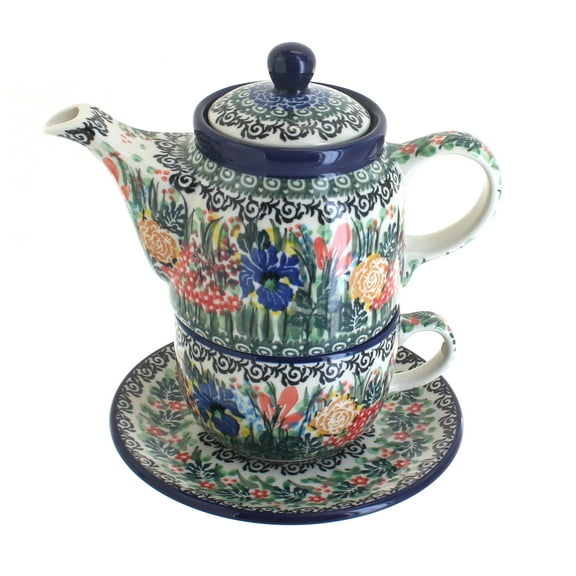 Blue Rose Polish Pottery Summer Blooms Tea For One