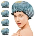 thumbnail image 7 of Shower Caps,Blue Marble Gold Pattern Waterproof Shower Cap for Women 4 Pieces,Double Reusable Hair Cover for Shower PEVA Elastic Stretch Hem, 7 of 7