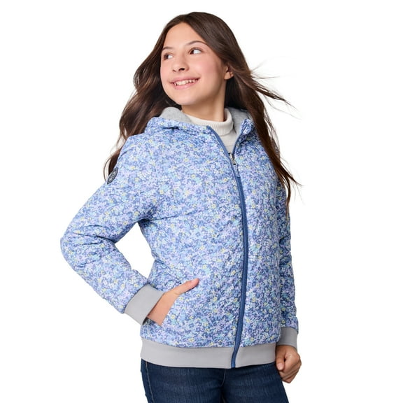 Free Country Girls' Poofie Reversible Puffer Jacket Chambray Petals L