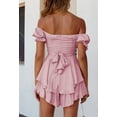 thumbnail image 5 of Pink Queen 2026 Spring Women Boho Off-Shoulder Ruffle Chiffon Summer Shorts Jumpsuit S-XL, 5 of 6