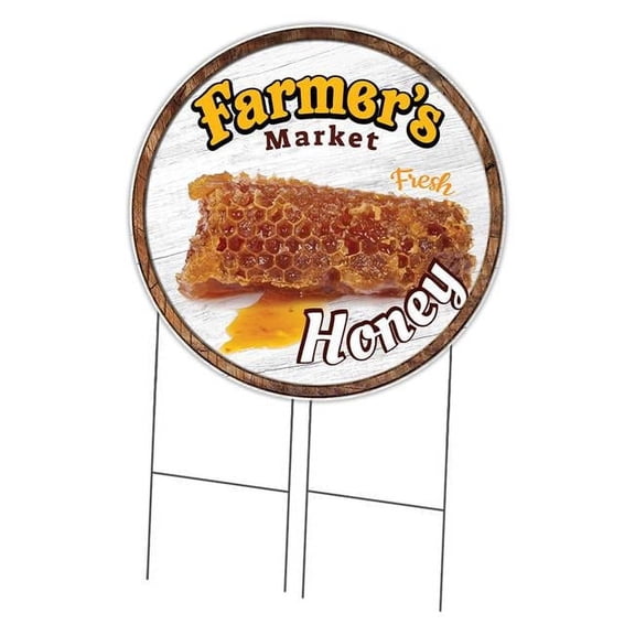 SignMission Corrugated Plastic Sign With Stakes 36" Circular - Farmer's Market Honey For Sale | Coroplast Yard Sign With Stake |  Made in the USA
