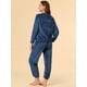 thumbnail image 5 of Conjuntos de pijama de traje de noche de cuello redondo de felpa cálida y suave para mujer Azul XL, 5 of 6