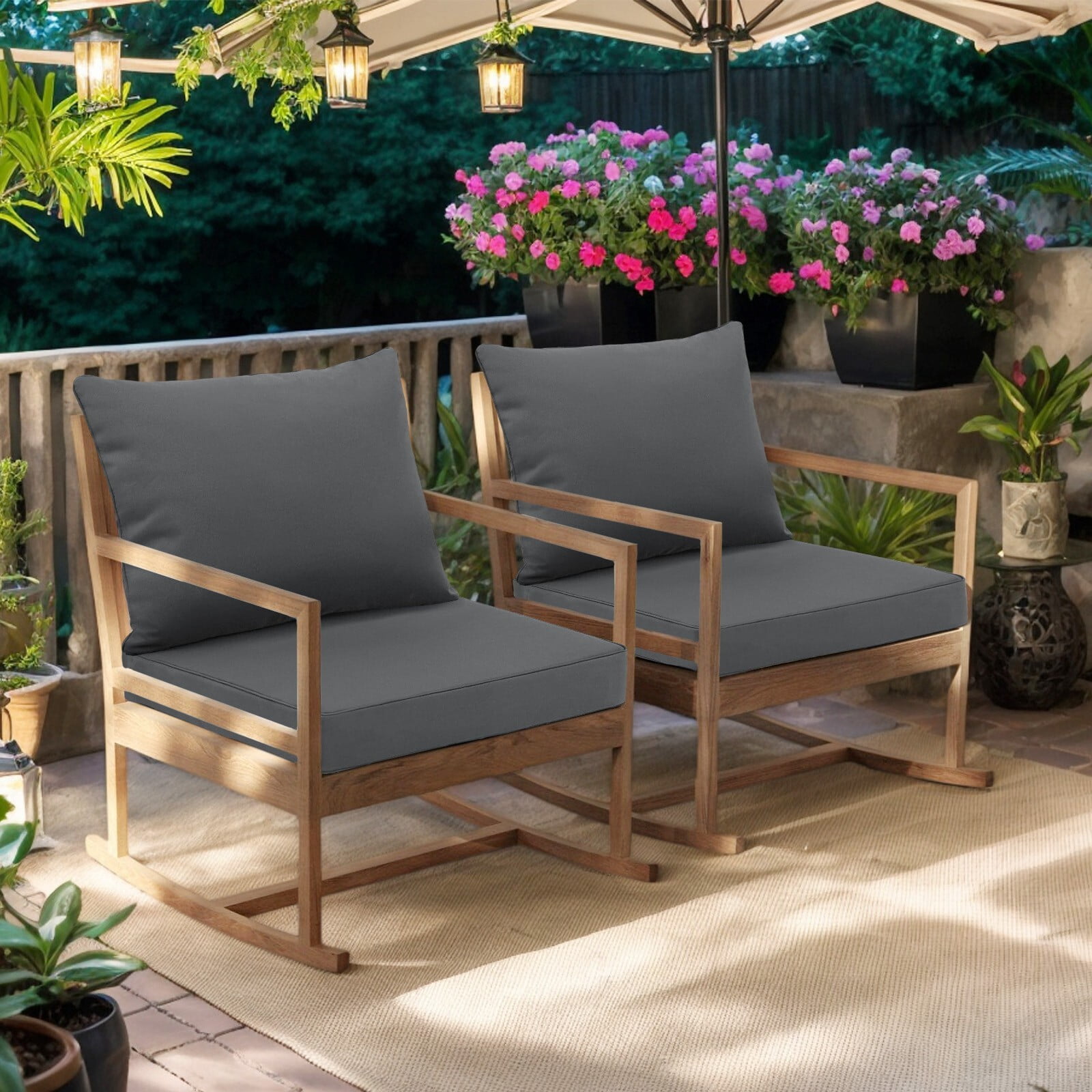 JIAN YA NA Outdoor Seat Cushion Set, Patio Sofa Chair Furniture Seat & Back Cushions, Waterproof Sectional Sofa Pads, 22 x 22 x 4 Inch, Dark Gray, 2 Pack