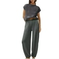 thumbnail image 2 of Timegard Ensembles de Détente pour Femmes Manches Courtes Crop Top Bas Resserré avec Poches Tenues Amples Couleur Unie, 2 of 5