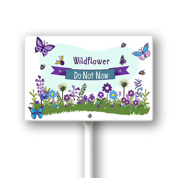 Eveokoki Wildflower Area Do Not Mow Sign with Metal Stake 8 x 12 Inches No Mow May Yard Sign No Mow Signs Aluminum Garden Signs Outdoor for Lawn Yard Garden Decor, Easy to Install