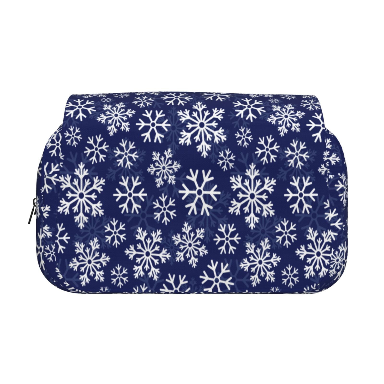 Rateoe Snowflakes On Dark Blue Pattern Double Clamshell Pen Case, Storage Organizer with Two Zipper Compartments– Holds Up to 50 Pencils & Pens