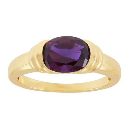 Brilliance Fine Jewelry Oval Simulated Amethyst Ring in Sterling Silver and 14KT Gold Plate