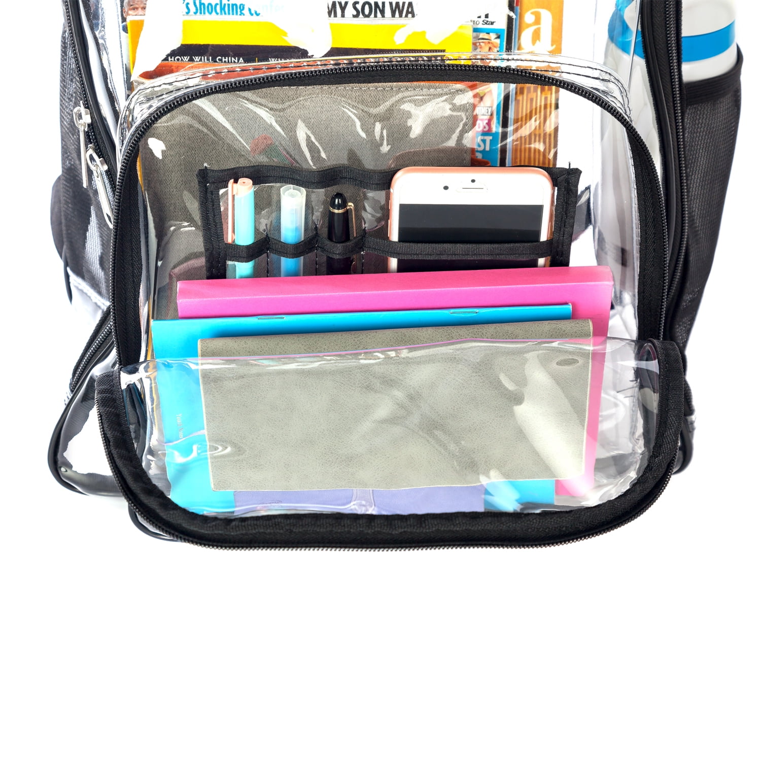 K-Cliffs Unisex Heavy Duty Clear 17" School Backpack, Teen-Adult, Black Trim
