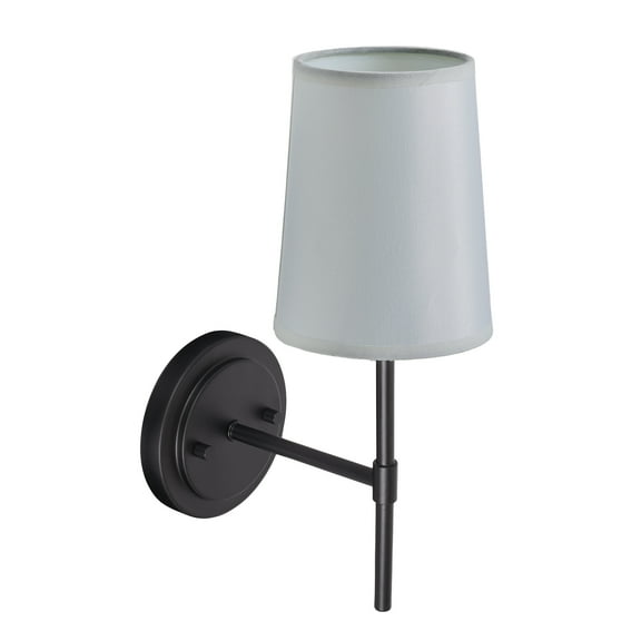 Better Homes & Gardens Matte Black 1-Light Indoor Wall Sconce, White Fabric Shade, Bulb Included