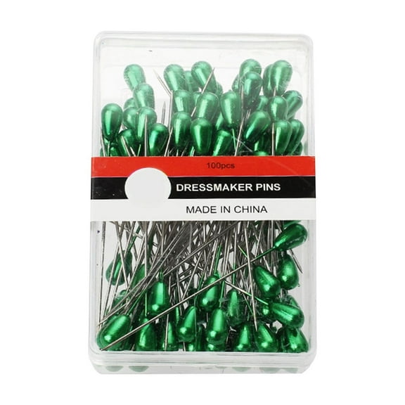 100-Piece Pearlized Sewing Pins: Extra-Long Dressmaker Pins for Fabric, Quilting & Crafting, Premium Sewing Supplies with Large Pearl Heads for Easy Handling(Dark Green)