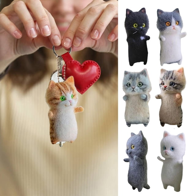 Wool Felt Cat Kits Unfinished Plush Doll Poking Toy Gift Non-finished Product Handmade Felting Kit heqiyong LED