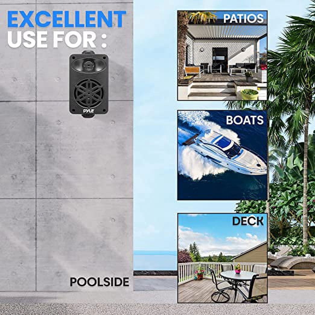 Pyle I Outdoor Speakers Pair - 200 Watt Dual Waterproof 3.5” 2-Way Full Range Speaker System Black