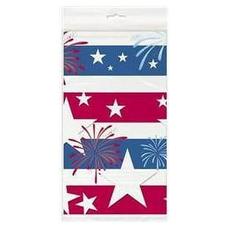 Unique Stars and Stripes 4th of July 54"x84" Plastic Tablecover, Red White Blue