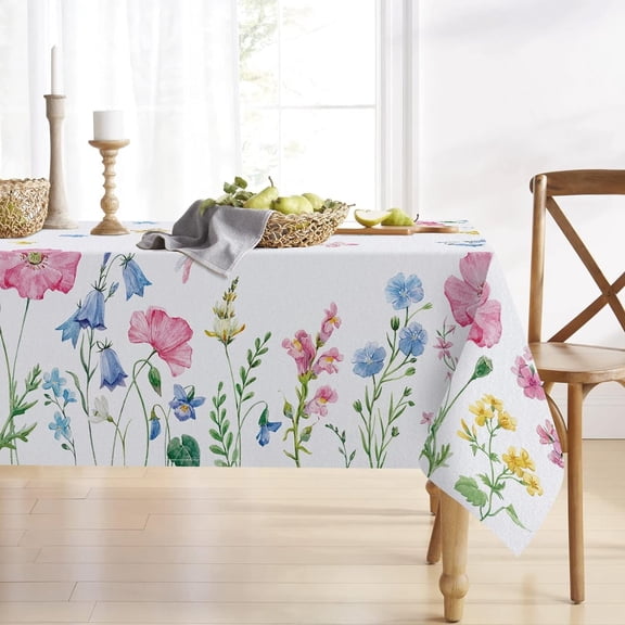 Spring Summer Floral Flowers Rectangle Tablecloth 52 x 70 Inch, Poppy Bellflower Bloom Decorative Table Cloth Wildflower Dining Table Cover, Butterfly Seasonal Dinner Party Picnic Decoration