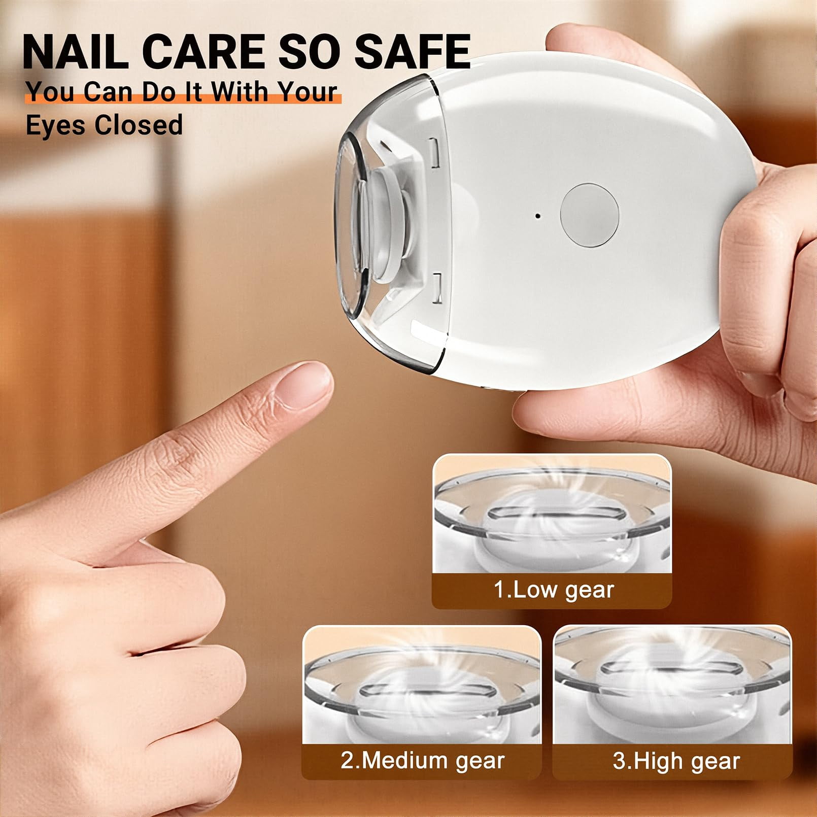 Saker Electric Automatic Nail Clipper - Rechargeable 3-Speed Nail Trimmer with Built-in Light, Compact for Senior & Travel Nail Care