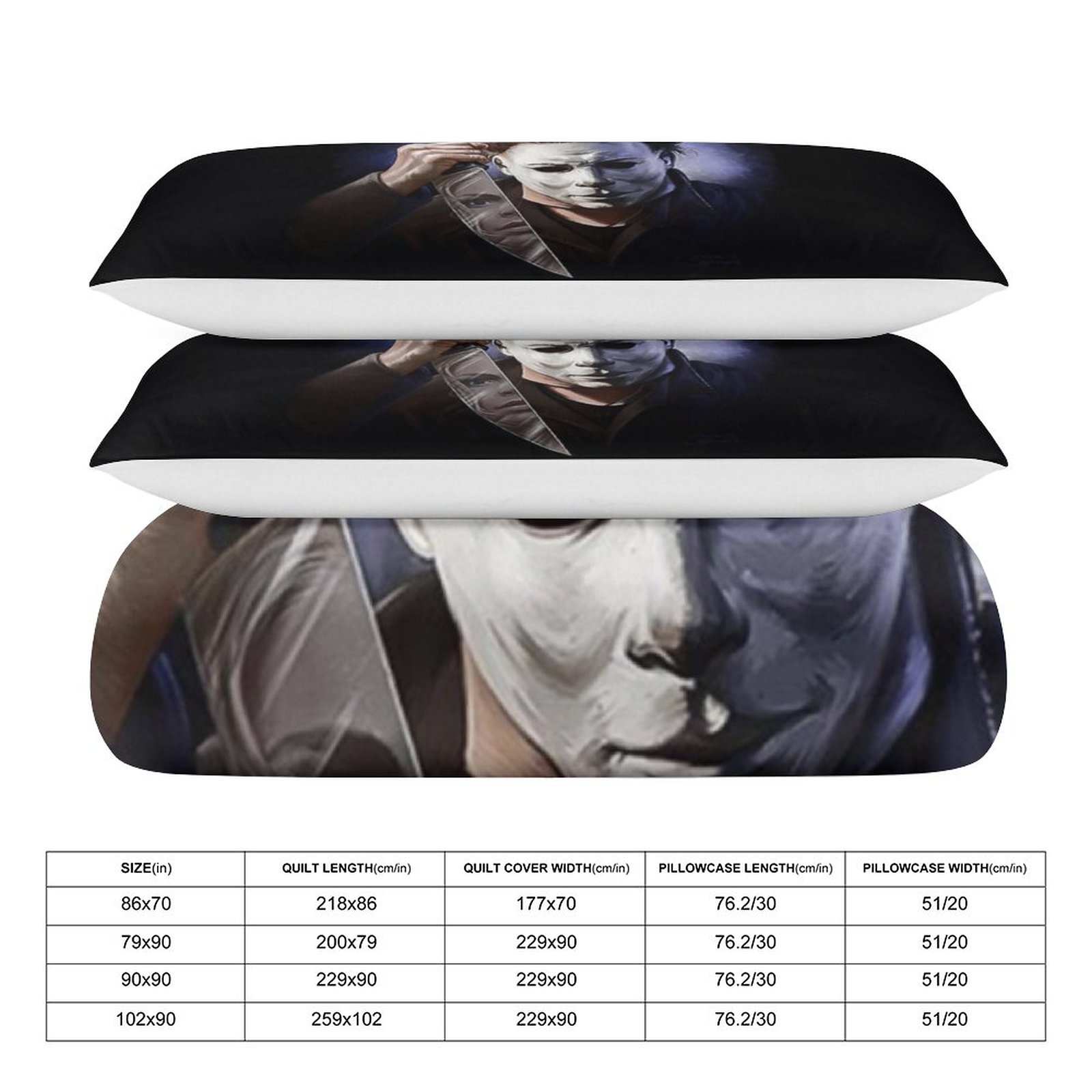 Michael Myers Halloween 3 Pcs Bed Sheets Set Breathable Duvet Cover with 2 Pillow Sham Soft All Seasons Bedding Set 90"x90"