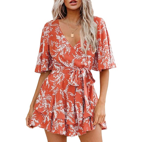 Women's Casual Tennis Dress Women's 2023 Lady Elegant Knitting Lace Cape Dress Plus Size Fashion Printing Neck Half Sleeve Pencil Dresses Orange S