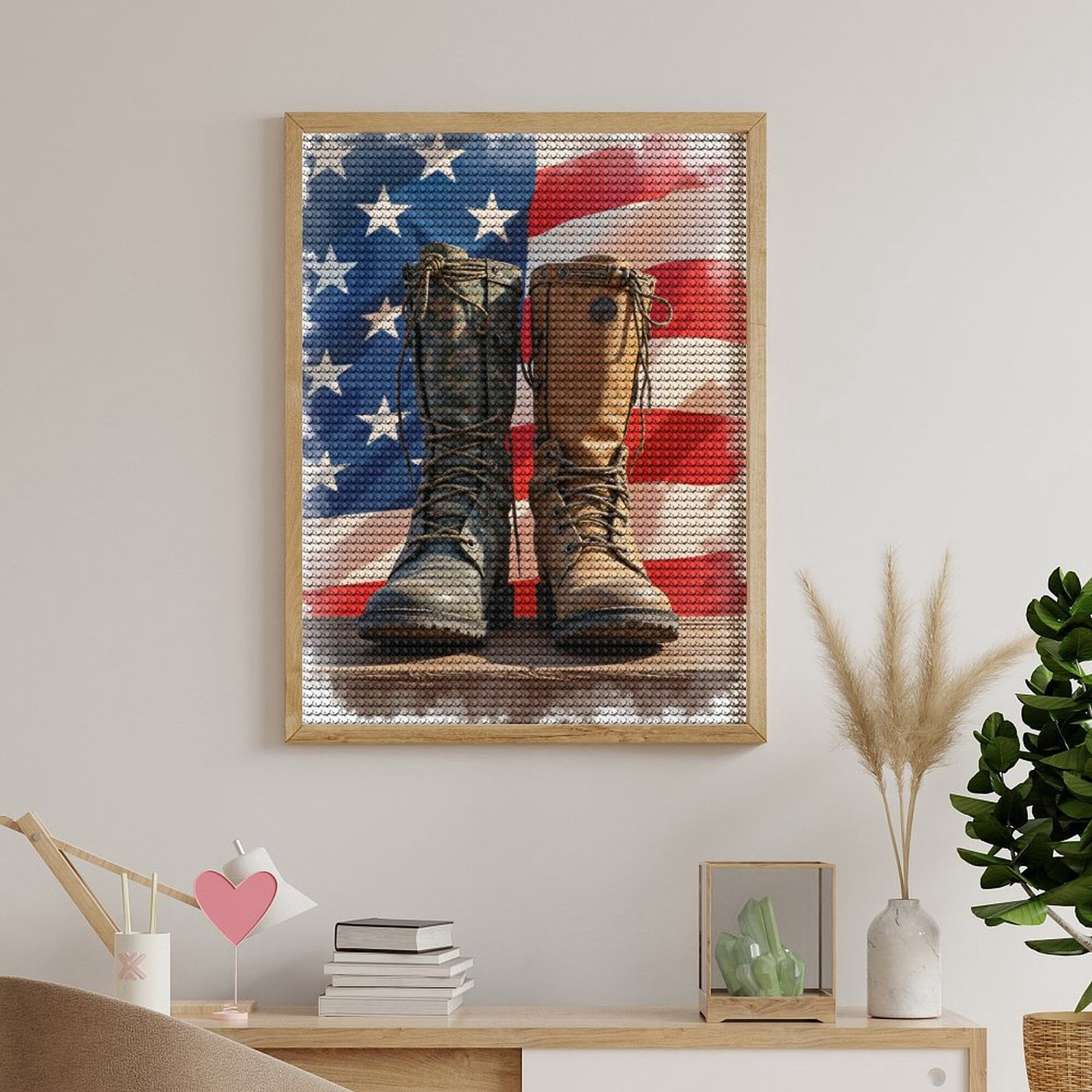 Diamond Art Kits for Adults, Camouflage Leather Boots American Flag 5D Diamond Painting Kits for Adults Beginners, DIY Full Drill Diamond Painting, Gem Art and Crafts 12x16