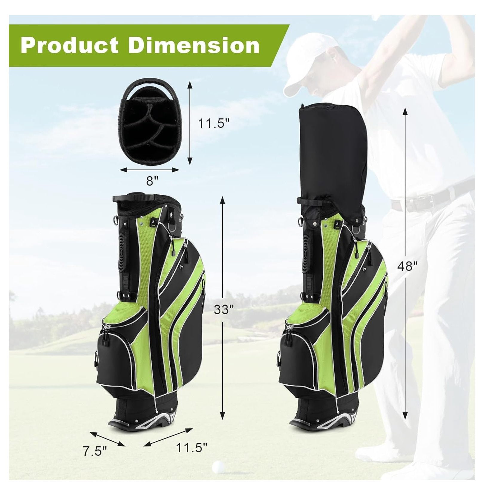 Golf Stand Bag 6 Way Divider, 8 Pockets Lightweight Golf Bag with Rain Hood & Umbrella Holder for Men Women