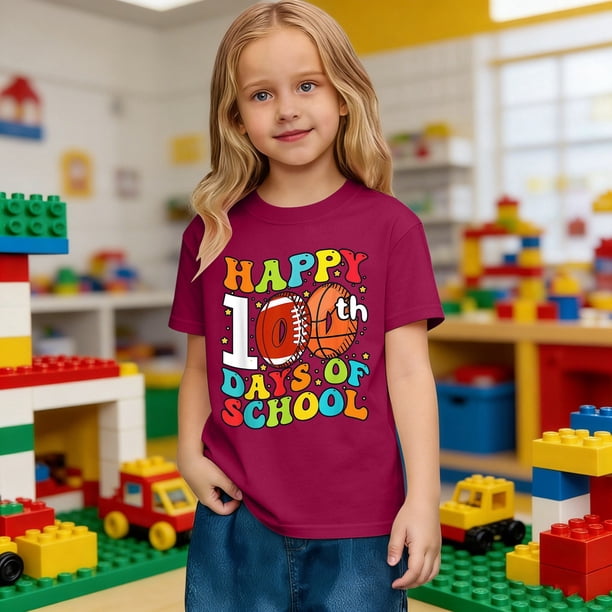 Playde manga corta - Back to School Casual Soft Cotton Blend Tee (1pc) tamaños 2-13 años × Cute 100 Days School Design & Multiple Color Options