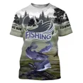 thumbnail image 3 of Camiseta cómoda informal para hombre, camiseta deportiva ajustada con estampado de elementos de pesca en el bosque, transpirable, de manga corta, a la moda, 3 of 5