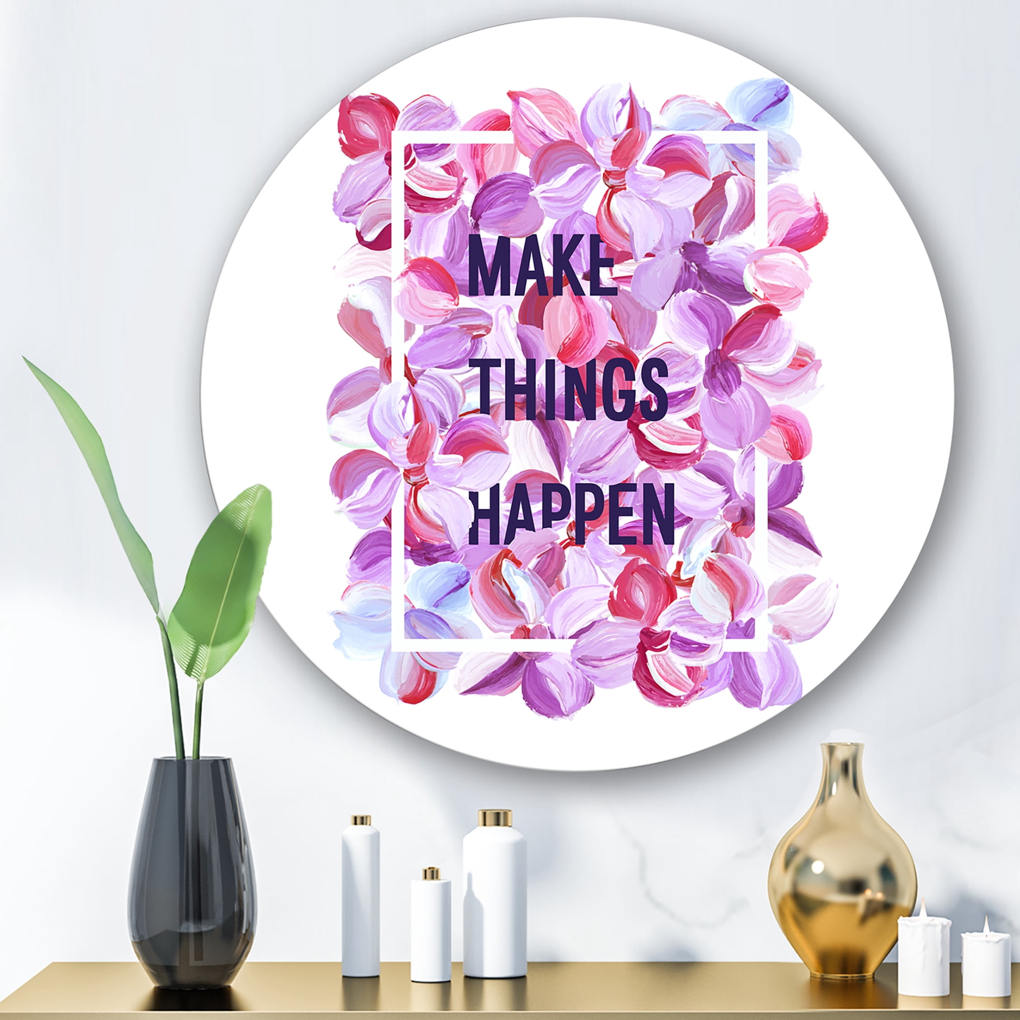 Designart 'Make Things Happen On Purple Flowers' Traditional Circle Metal Wall Art 11x11 - Disc of 11