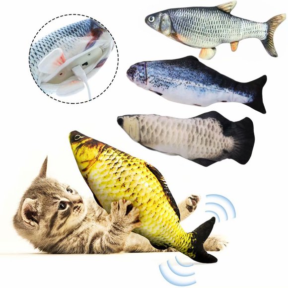 Jouet pour Chat Poisson Électrique Rechargeable USB & Lavable Poisson en Peluche Réaliste Jouet Amusant pour Chat Exercice Jouet à Mâcher pour Chat