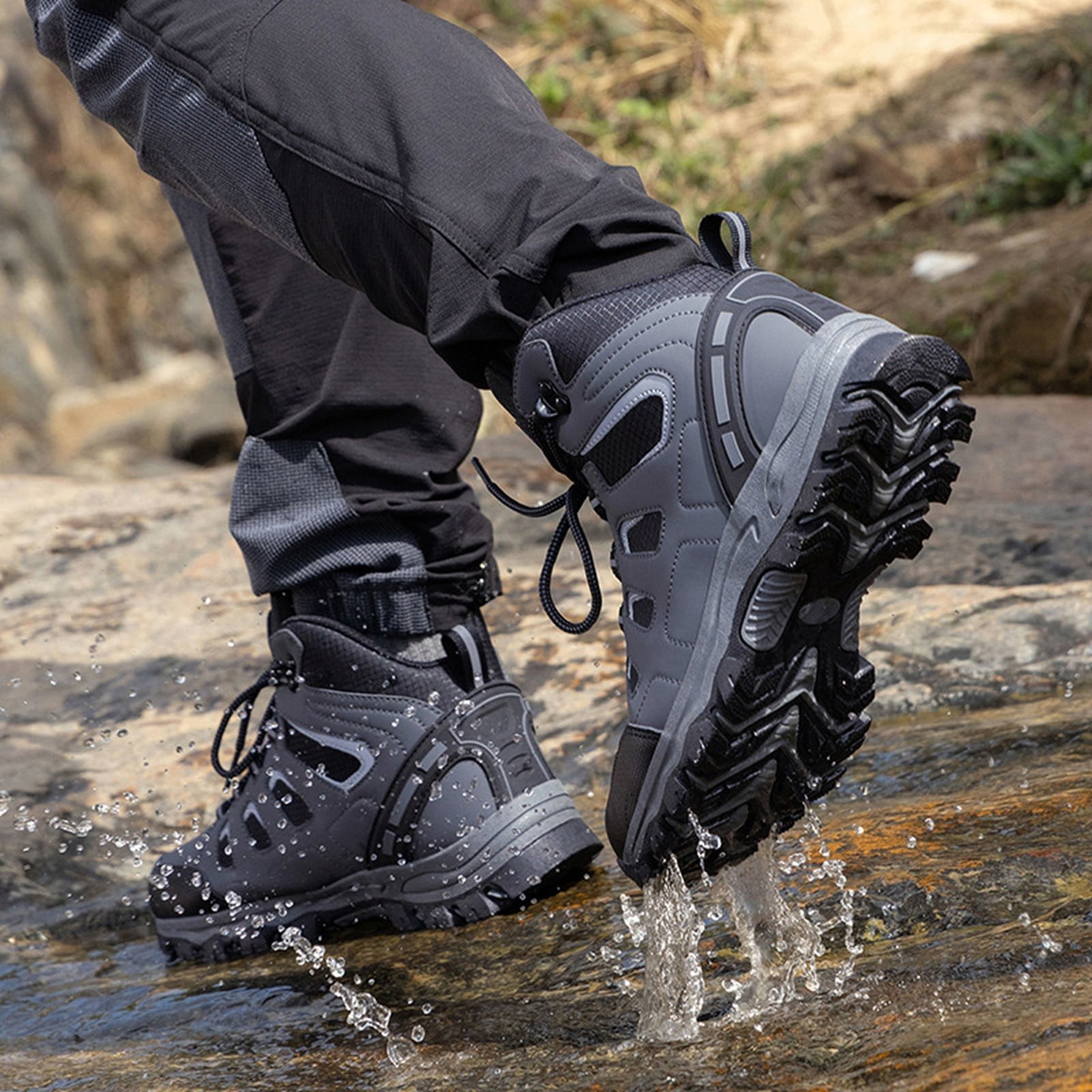 Win s Way Men's High Top Hiking Sneakers, Lightweight Ankle Support Trekking Shoes for Adventure