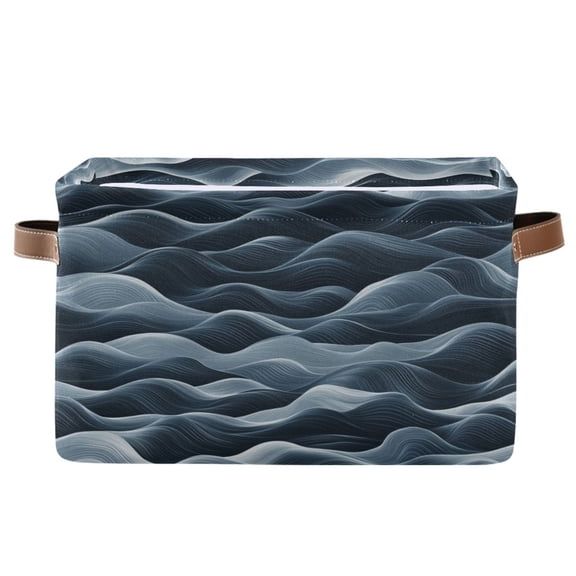 Navy Blue Waves Foldable Storage Basket,Canvas Fabric Foldable Storage Bins with Handles Open Home Storage Bins Boxes for Toy Book Shelf Closet Baskets