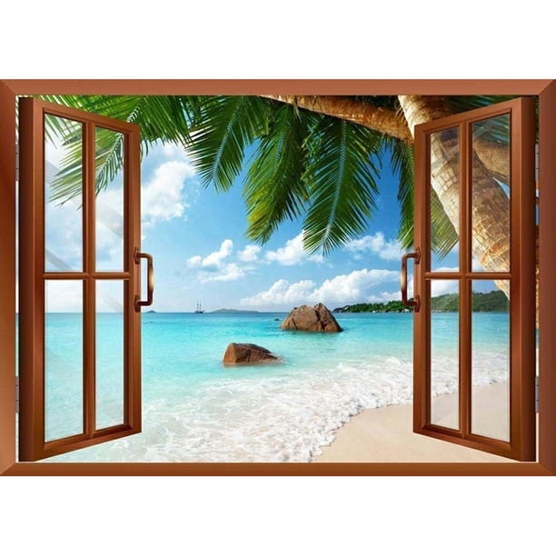 Diamond (DE1853) Square Window View Seashore Immagine di strass (B017) 45x60cm Hugtrwg Para estrenar