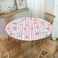 thumbnail image 4 of Round Tablecloth, Cherry Pink and White Striped Round Fitted Tablecloth with Elastic Waterproof Protection for 40-44" Round Table Cover for Indoor Dinner, Picnic, 4 of 6
